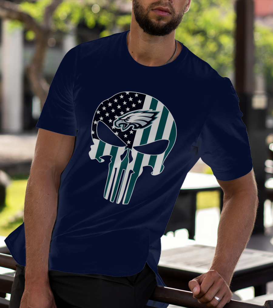 Philadelphia Eagles Punisher Skull American Flag T-Shirt