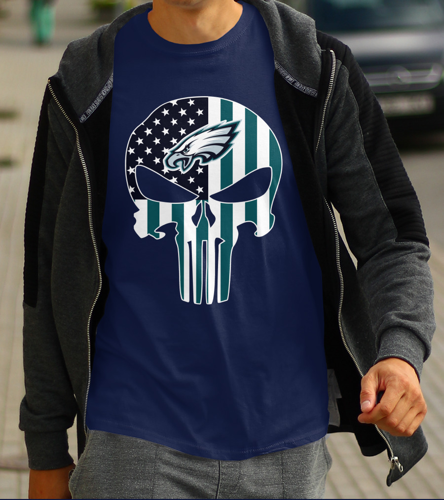 Philadelphia Eagles Punisher Skull American Flag T-Shirt