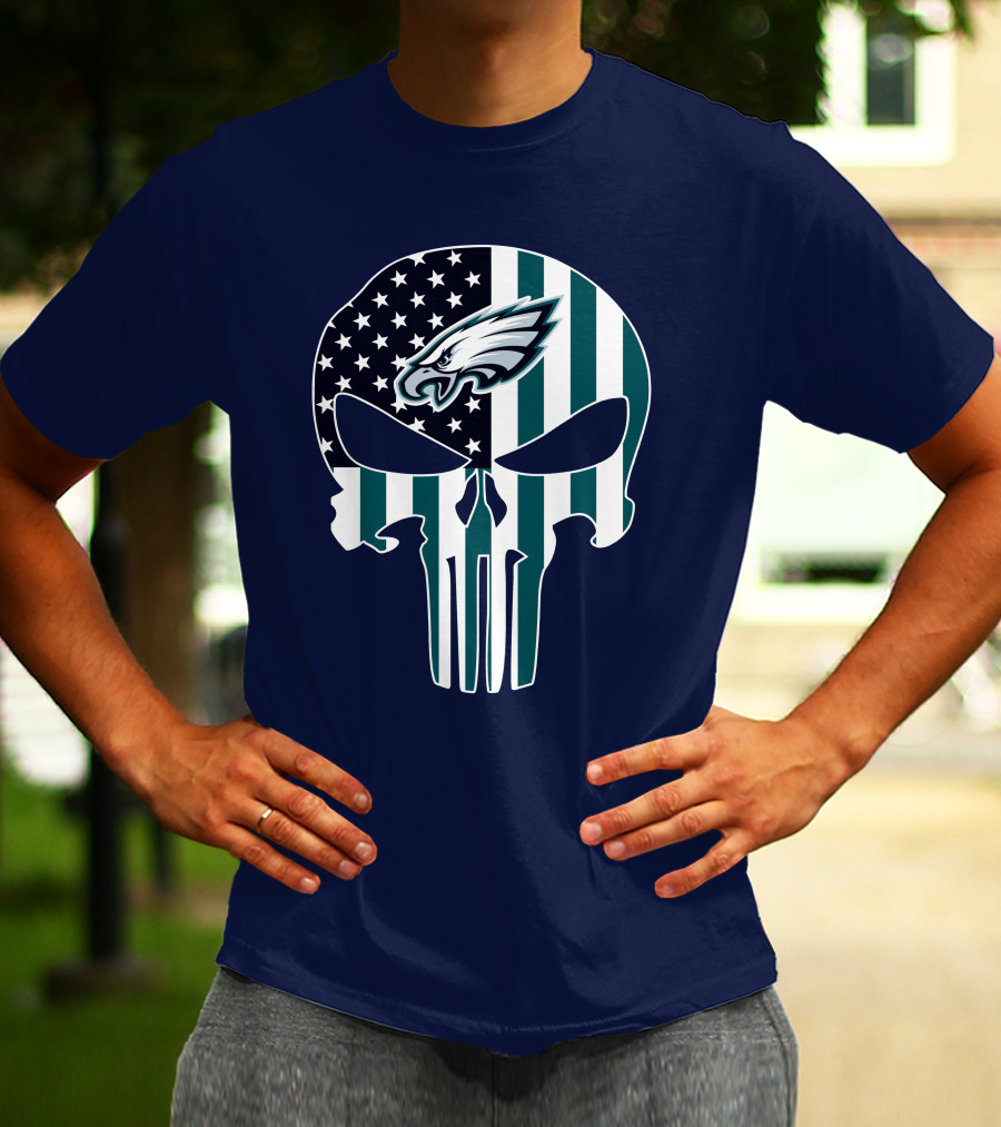 Philadelphia Eagles Punisher Skull American Flag T-Shirt