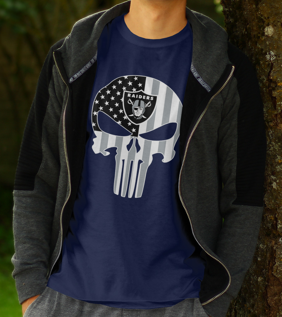 Oakland Raiders Punisher Skull American Flag T-Shirt