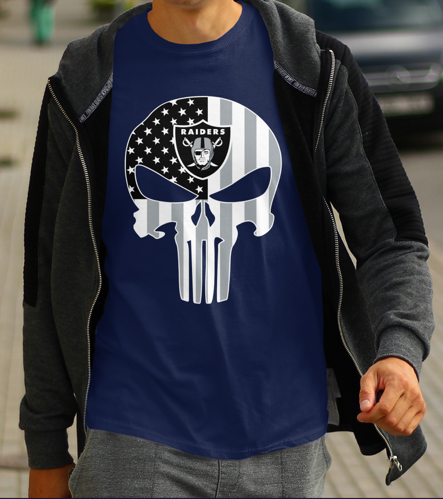 Oakland Raiders Punisher Skull American Flag T-Shirt
