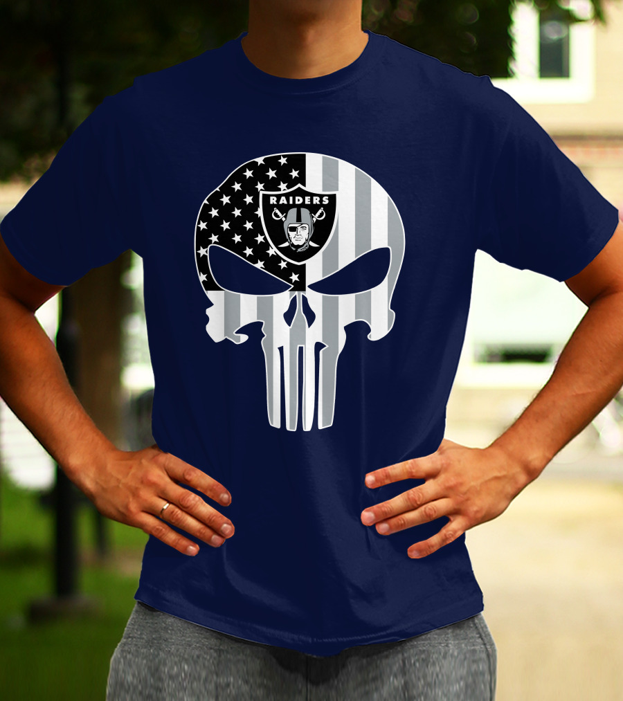 Oakland Raiders Punisher Skull American Flag T-Shirt