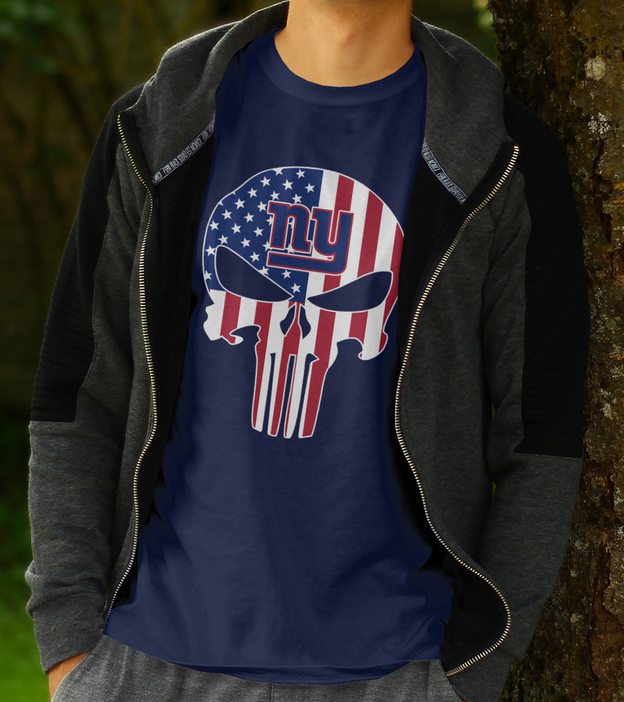 Ny Giants The Punisher American Flag Skull T-Shirt