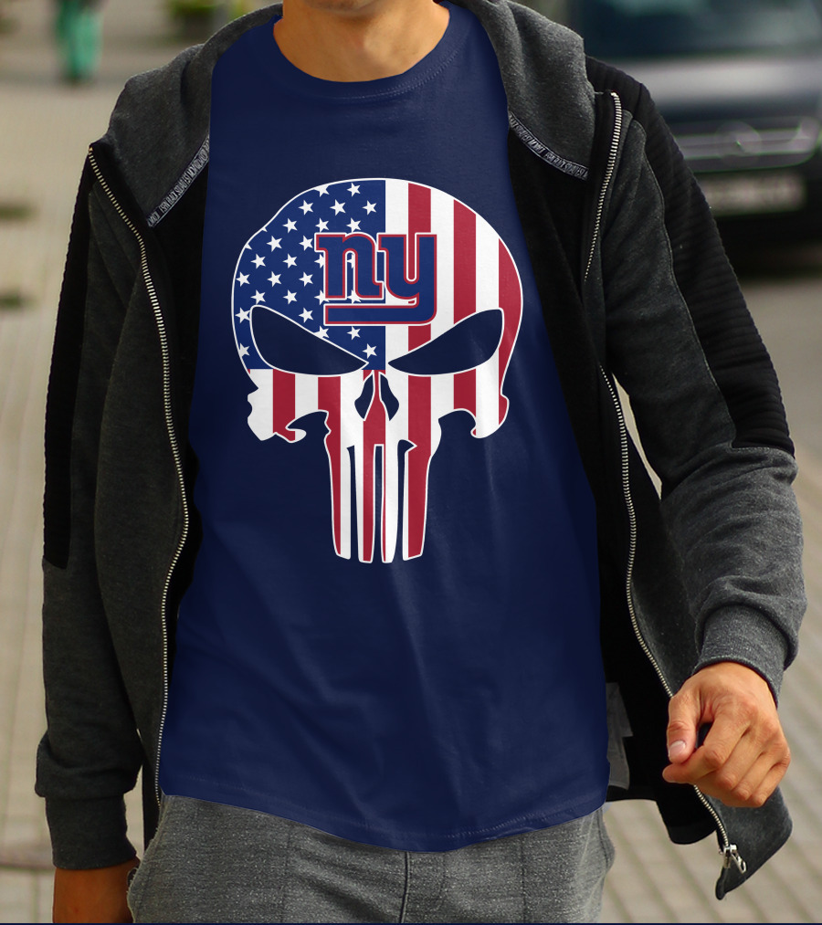 Ny Giants The Punisher American Flag Skull T-Shirt