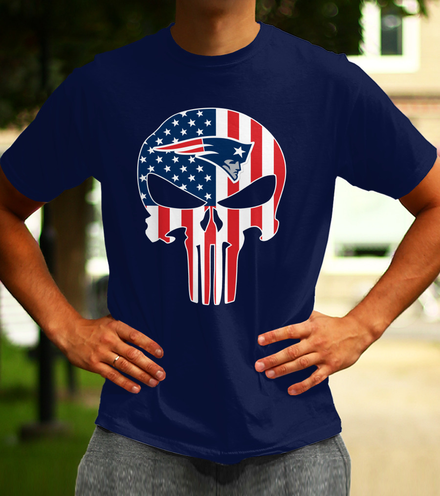 New England Patriots Punisher Skull American Flag T-Shirt