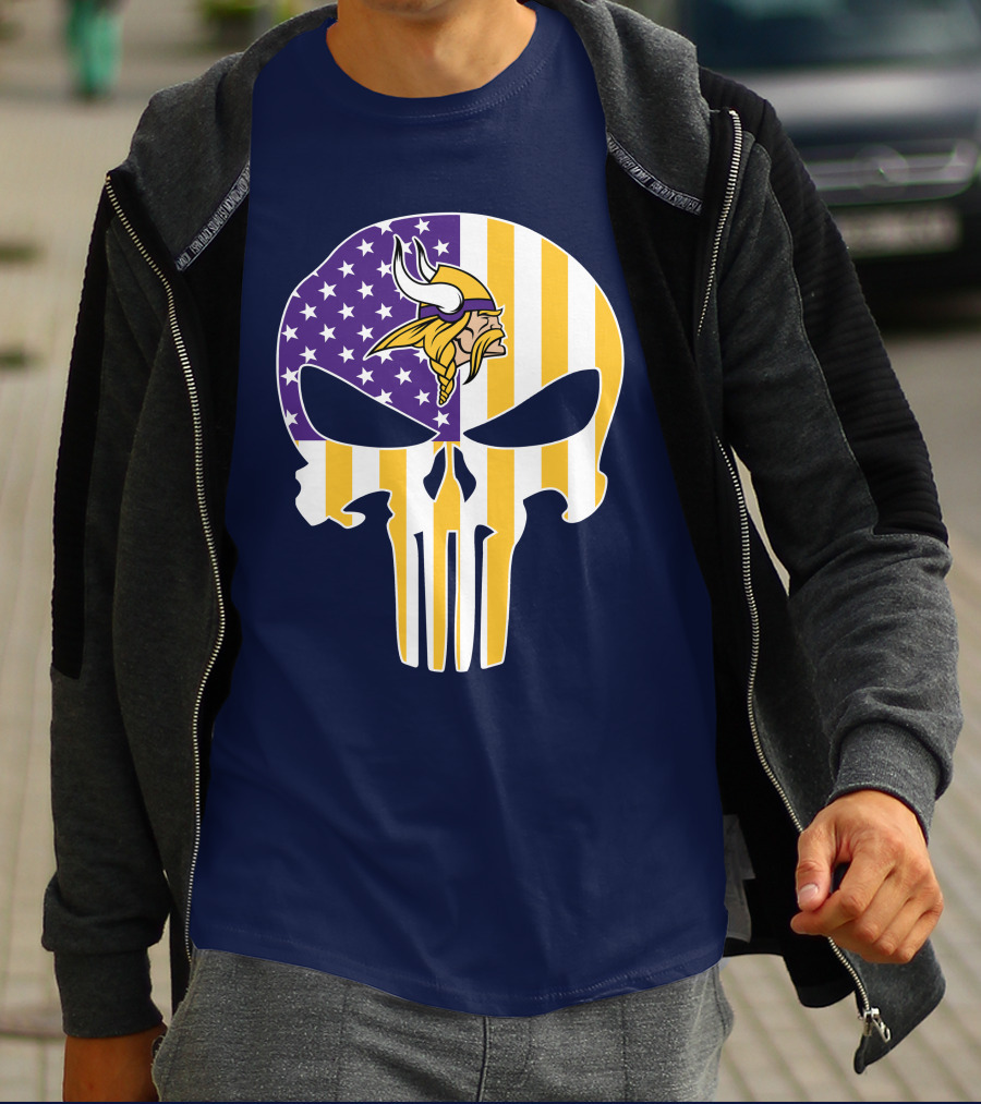 Vikings American Flag Skull Punisher T-Shirt