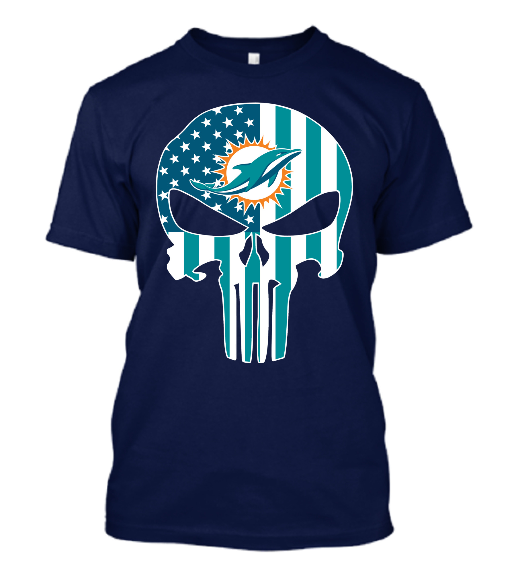 Miami Dolphins The Punisher American Flag Skulls T-Shirt