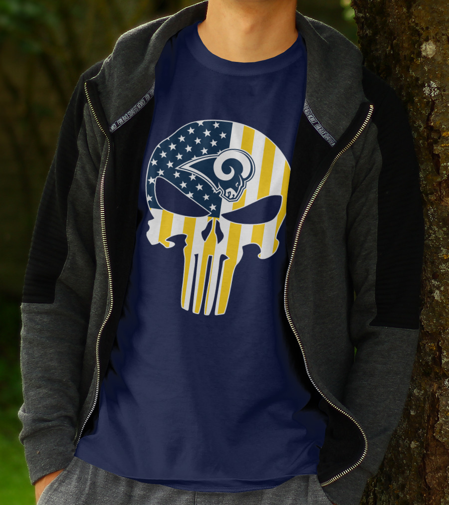 Los Angeles Rams The Punisher American Flag Skull T-Shirt