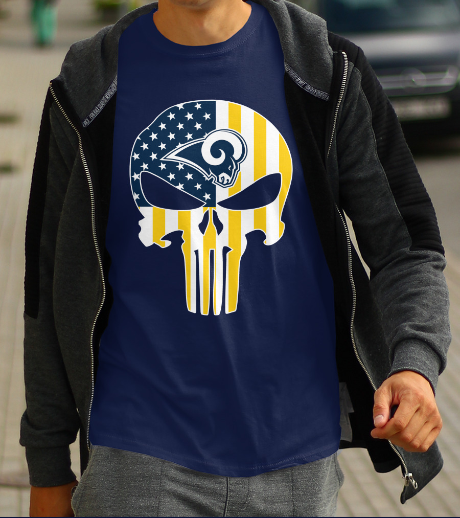 Los Angeles Rams The Punisher American Flag Skull T-Shirt