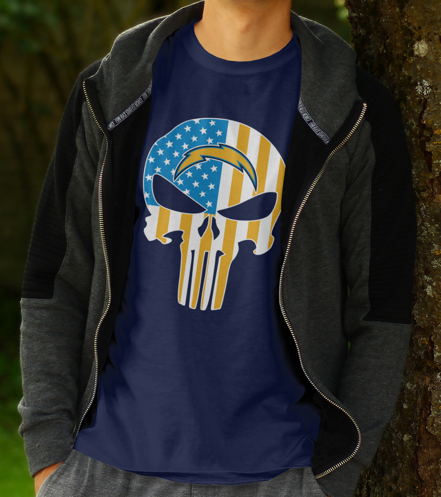 Los Angeles Chargers Skull Punisher American Flag T-Shirt
