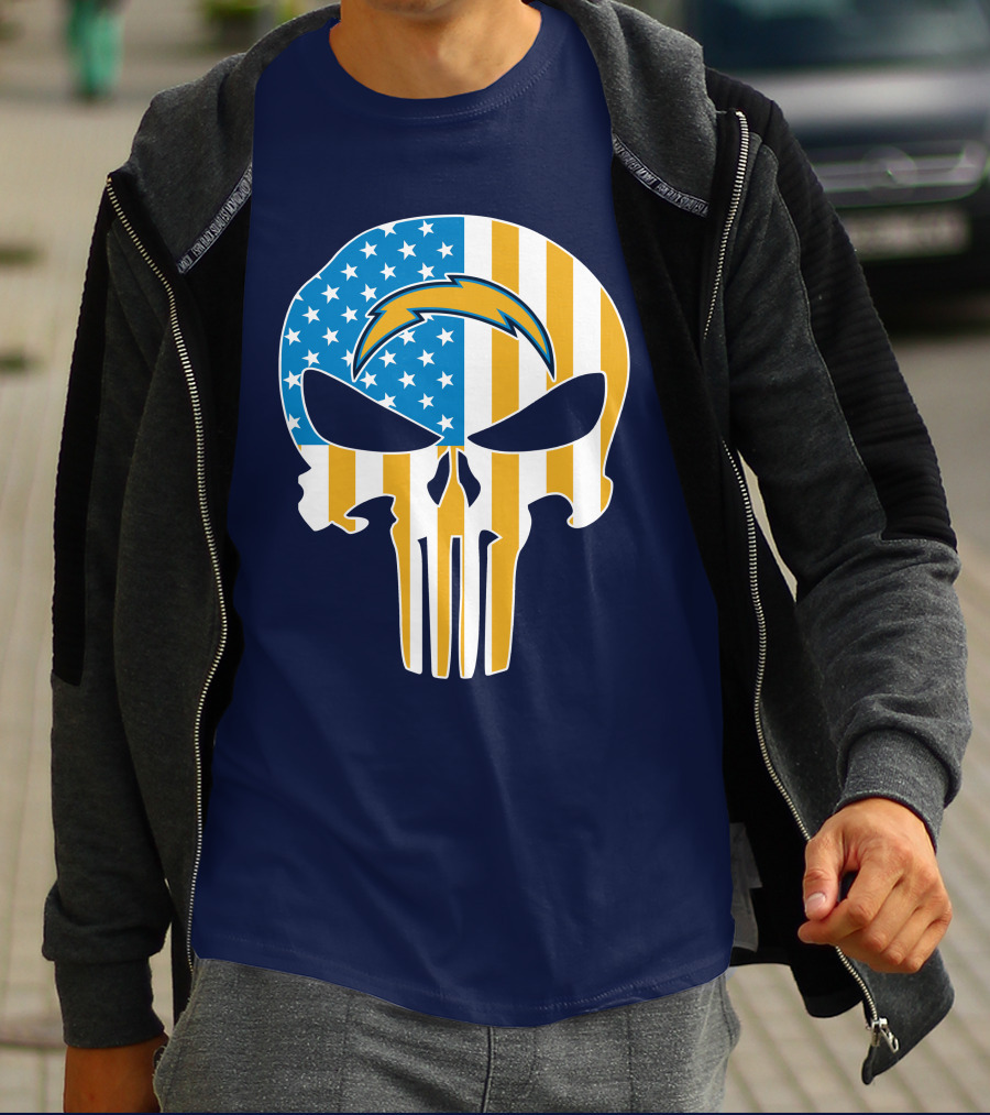 Los Angeles Chargers Skull Punisher American Flag T-Shirt