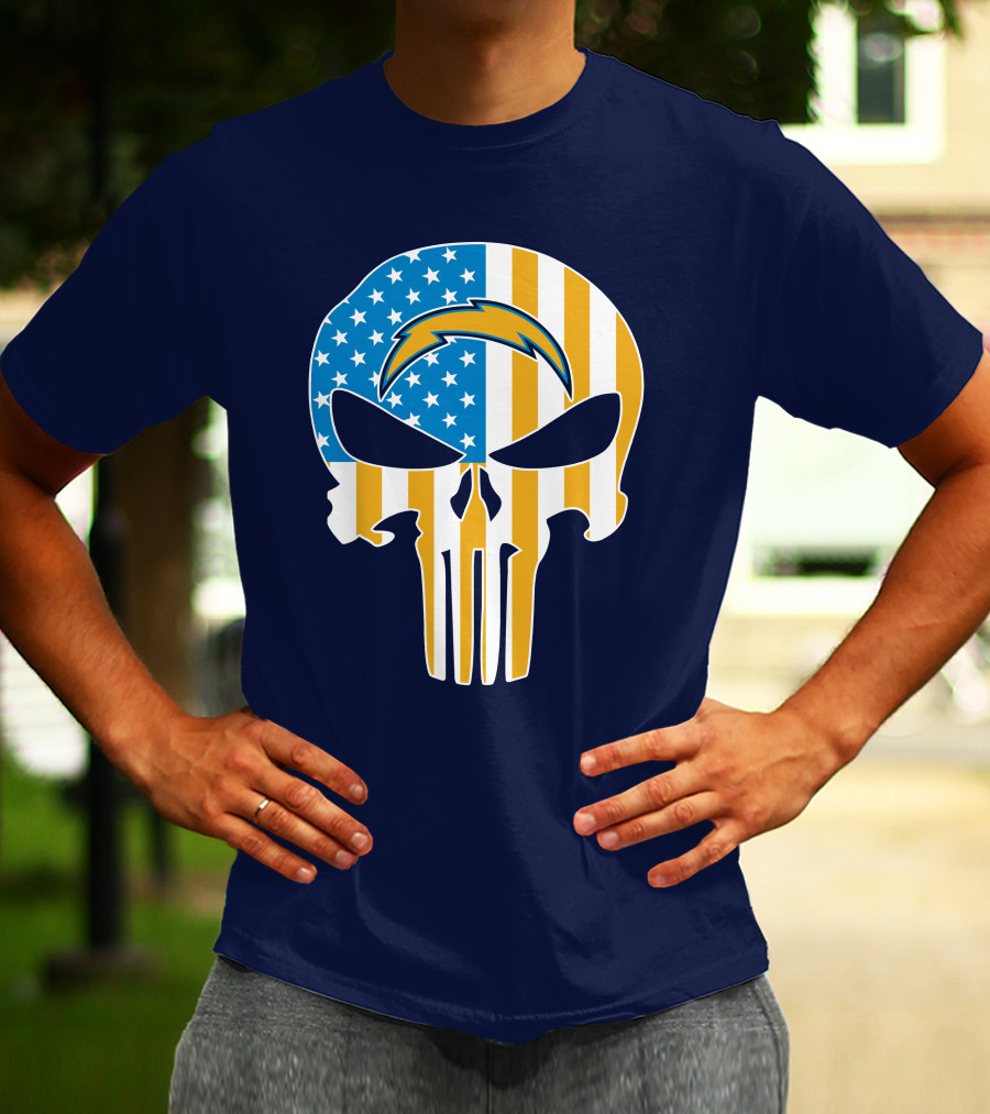 Los Angeles Chargers Skull Punisher American Flag T-Shirt