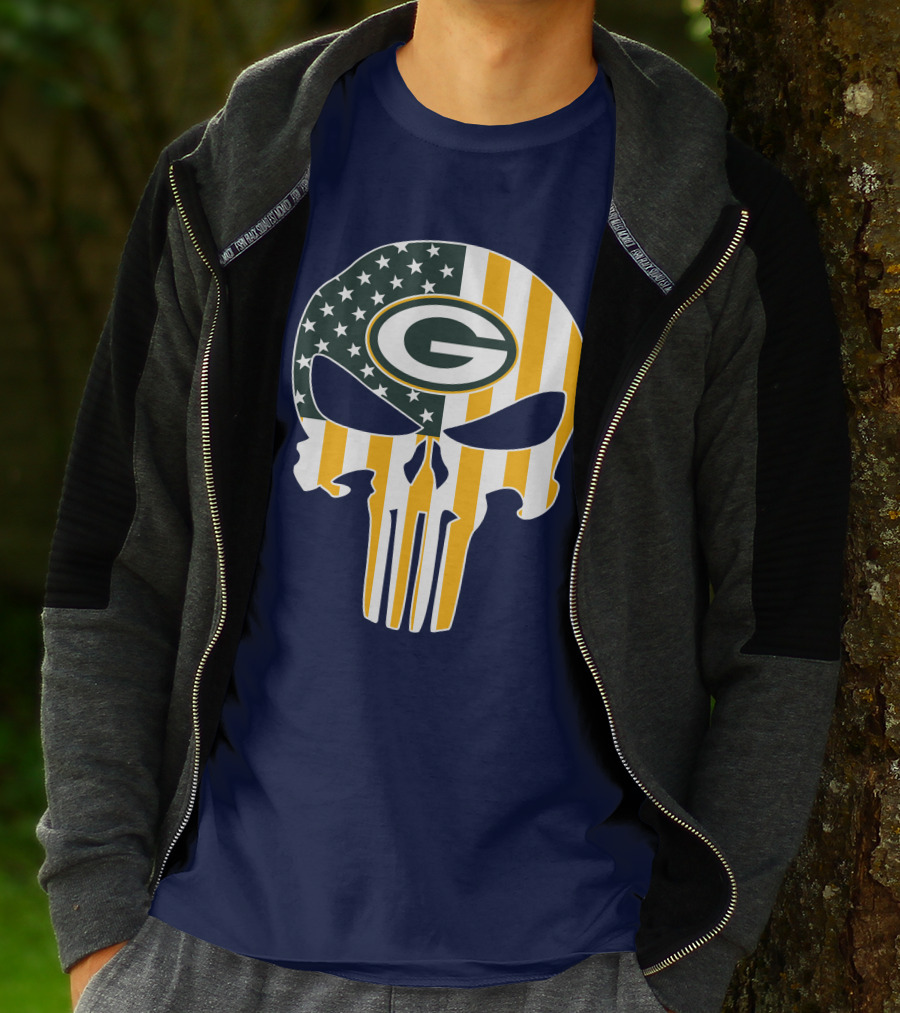 Green Bay Packers The Punisher American Flag Skull T-Shirt