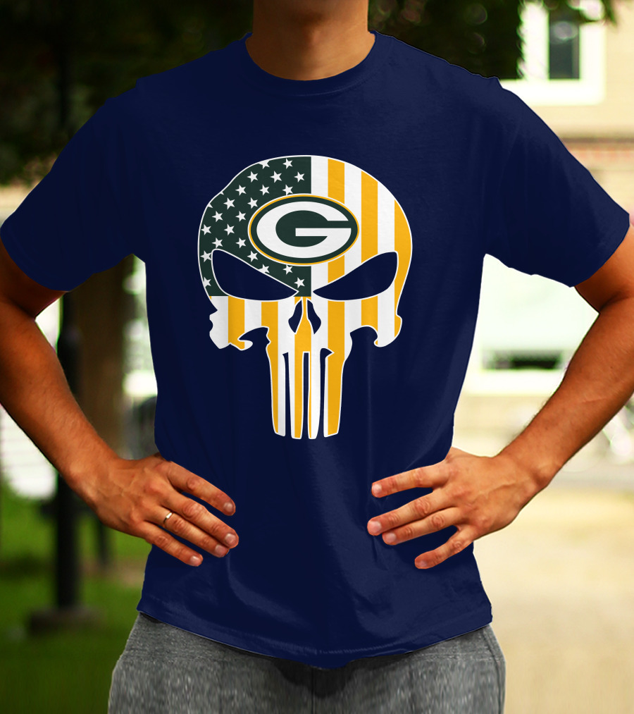 Green Bay Packers The Punisher American Flag Skull T-Shirt