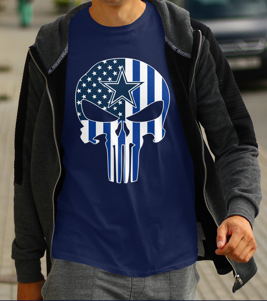 Dallas Cowboys The Punisher Skull American Flag Star Nfl T-Shirt