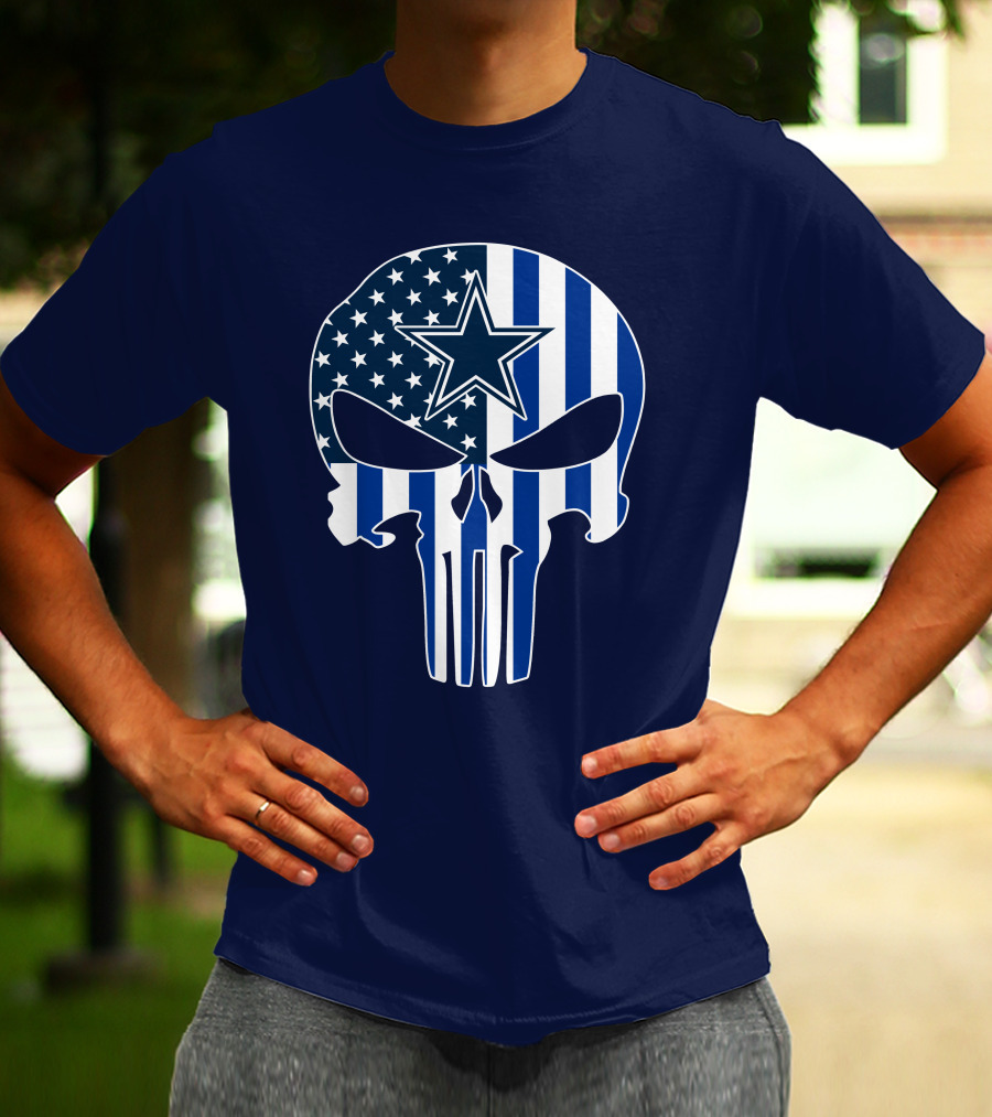 Dallas Cowboys The Punisher Skull American Flag Star Nfl T-Shirt
