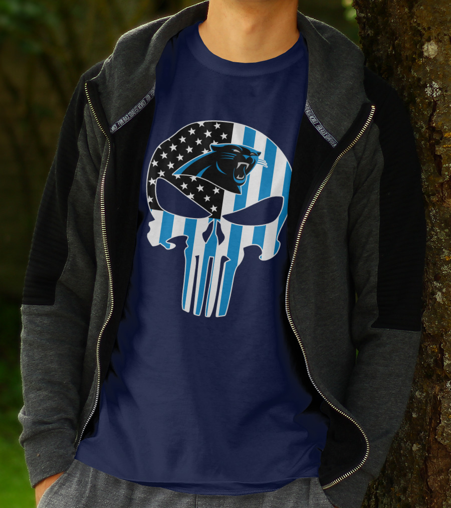 Carolina Panthers The Punisher American Flag T-Shirt