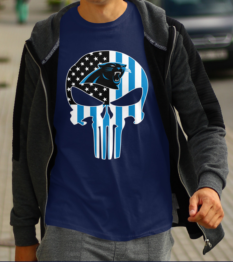Carolina Panthers The Punisher American Flag T-Shirt
