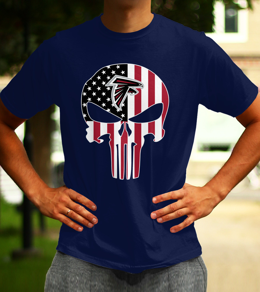 Atlanta Falcons Punisher Skull American Flag T-Shirt