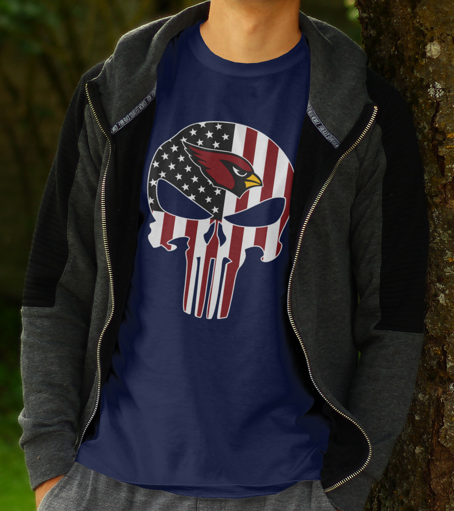 Arizona Cardinals The Punisher American Flag Skull T-Shirt
