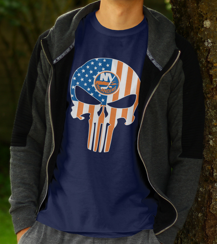 New York Islanders Punisher Skull American Flag T-Shirt