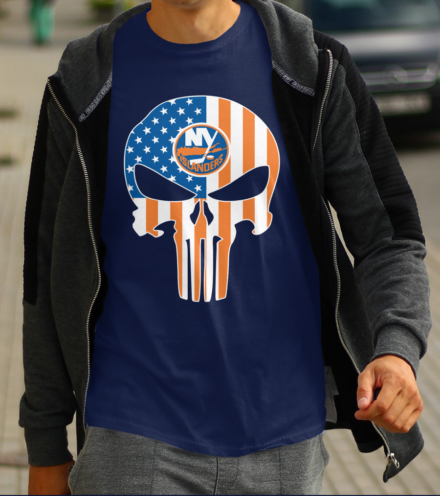 New York Islanders Punisher Skull American Flag T-Shirt