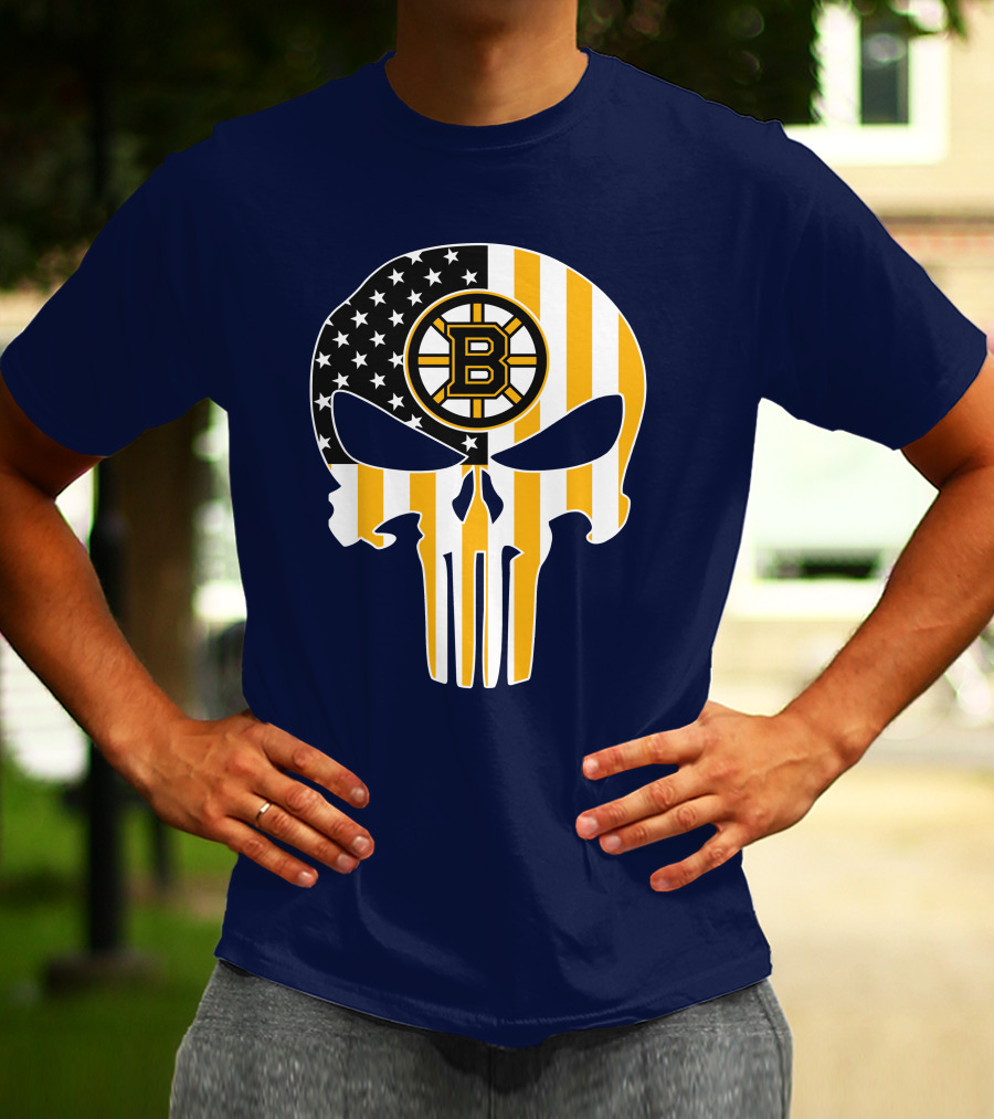Boston Bruins The Punisher American Flag Skull T-Shirt