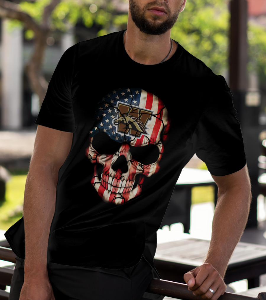Western Michigan Broncos American Flag Skull T-Shirt