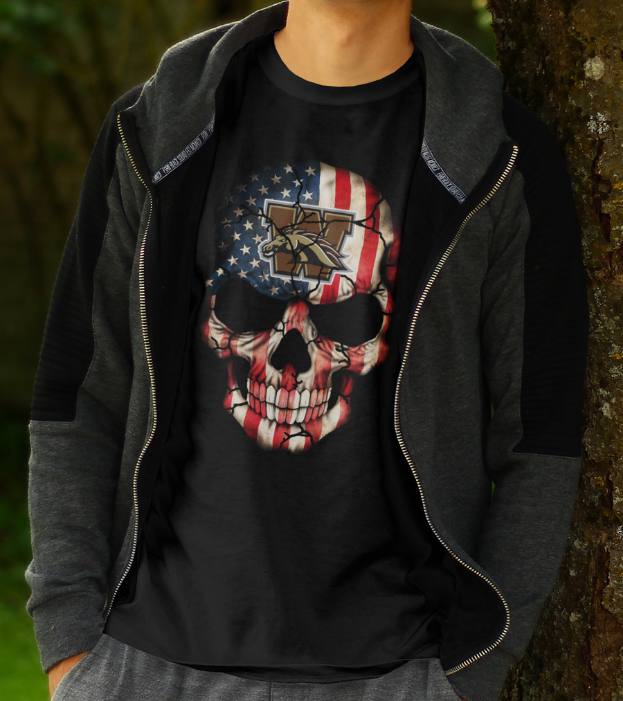 Western Michigan Broncos American Flag Skull T-Shirt