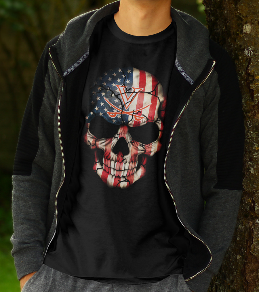 Virginia Cavaliers American Flag Skull T-Shirt