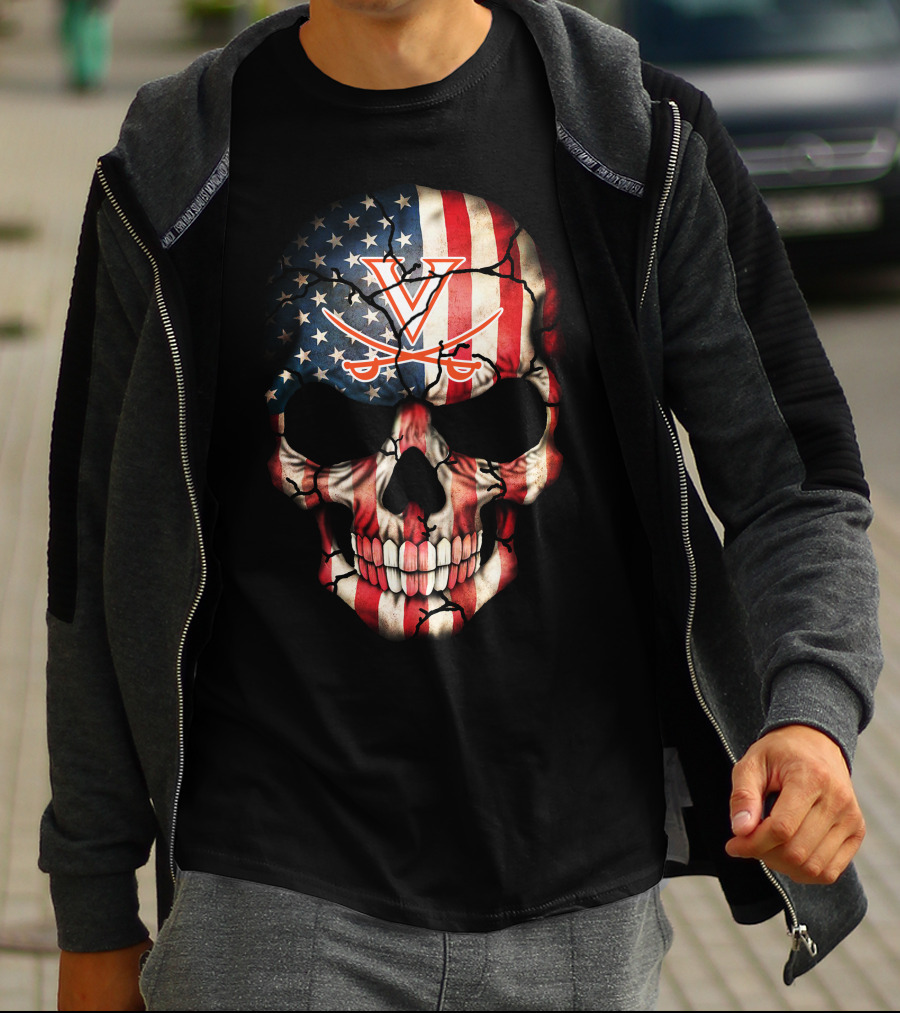 Virginia Cavaliers American Flag Skull T-Shirt