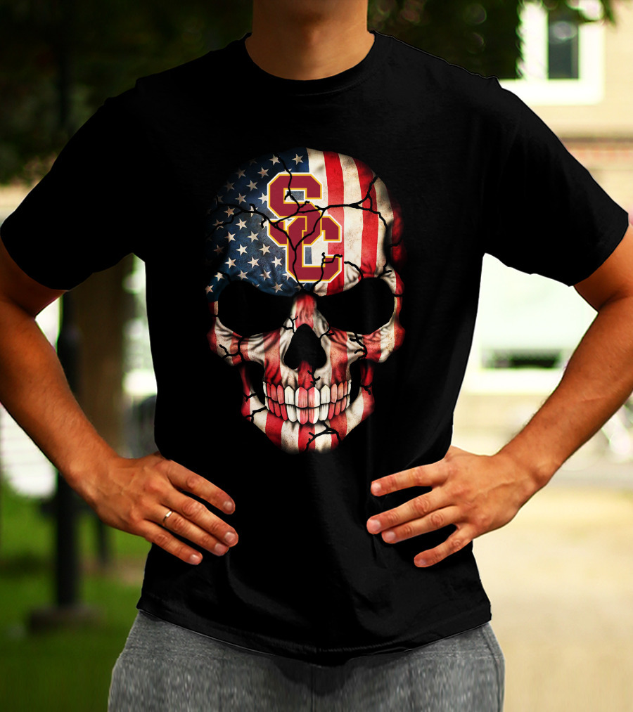 Usc Trojans Skull American Flag T-Shirt