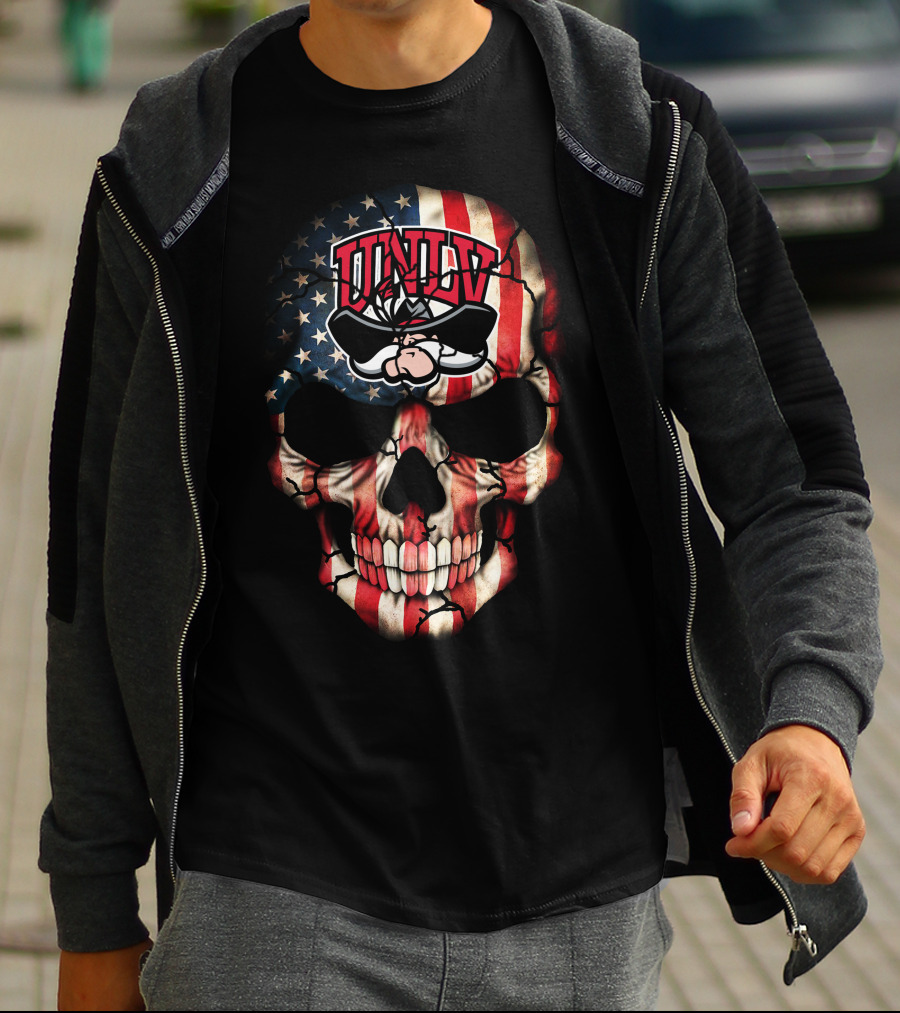 Unlv Rebels American Flag Skull T-Shirt
