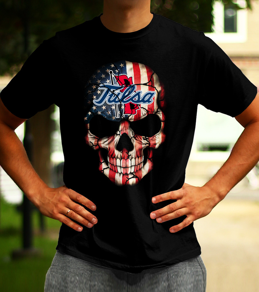 Tulsa Golden Hurricane Skull American Flag T-Shirt