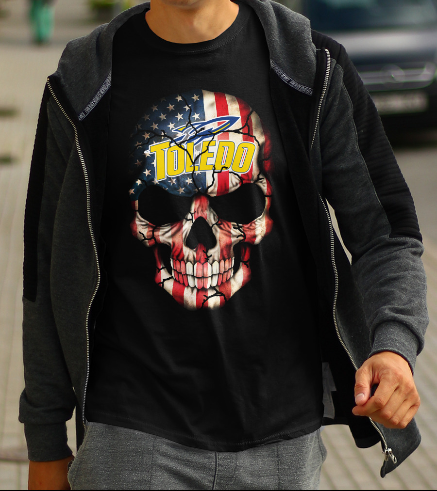 Toledo Rockets Usa Flag Skull T-Shirt
