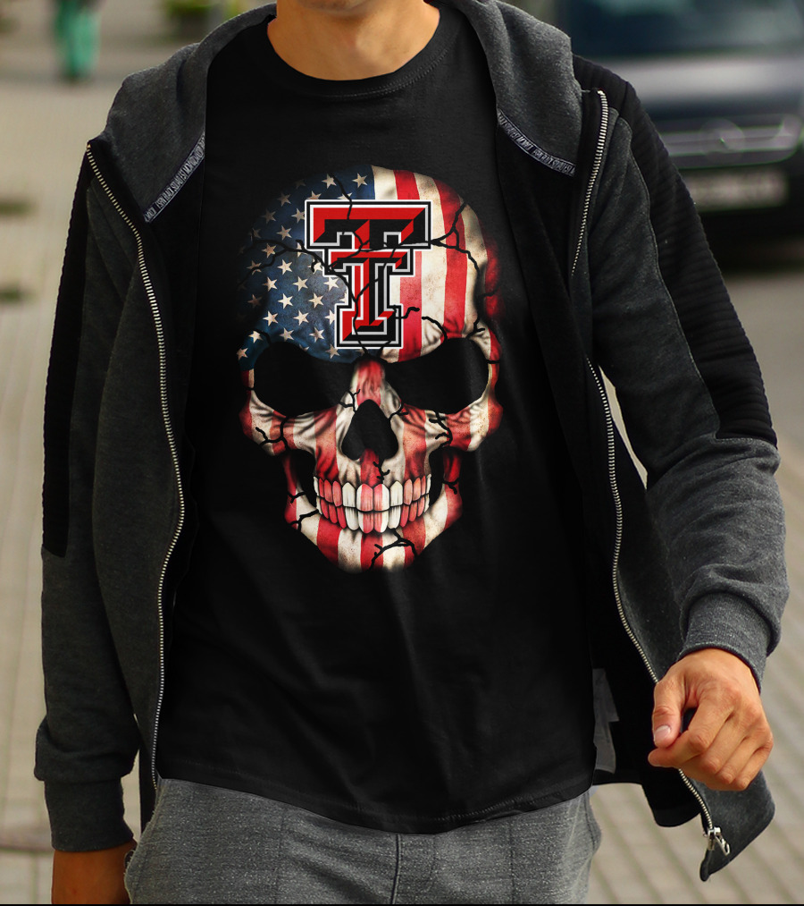 Texas Tech Red Raiders American Flag Skull T-Shirt