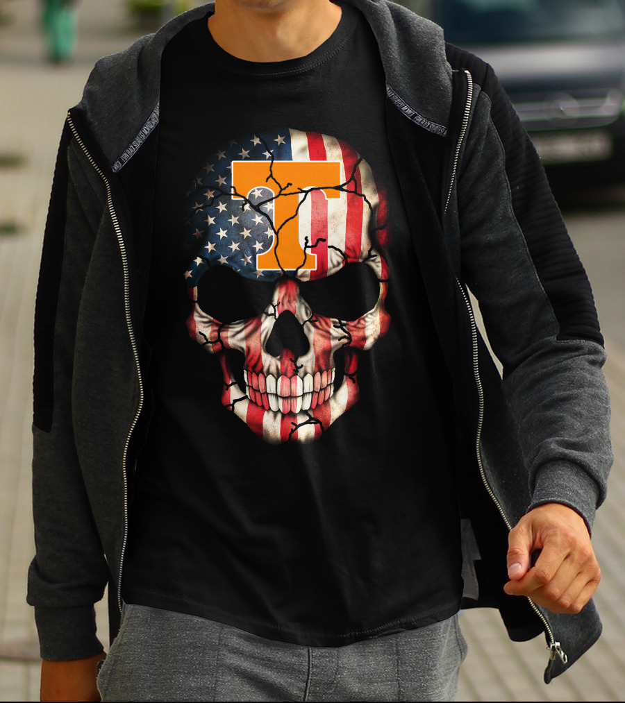 Tennessee Volunteers Skull American Flag T-Shirt