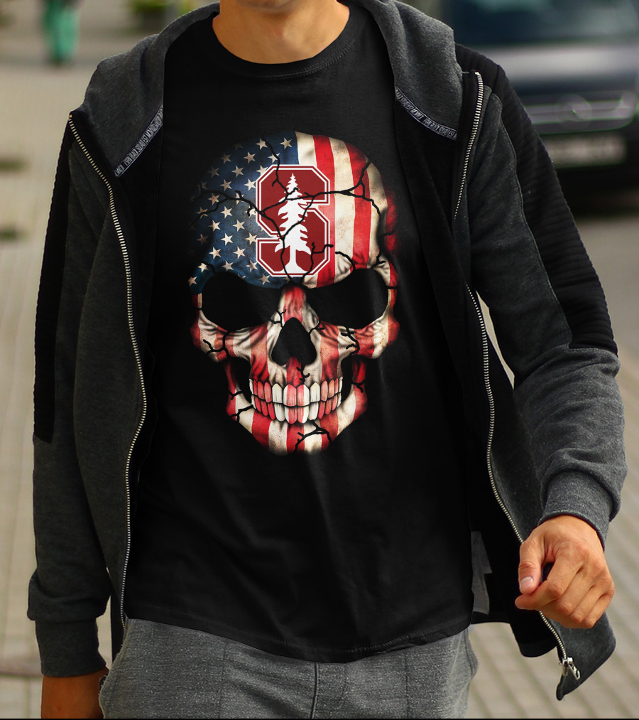 Stanford Cardinal Skull American Flag T-Shirt