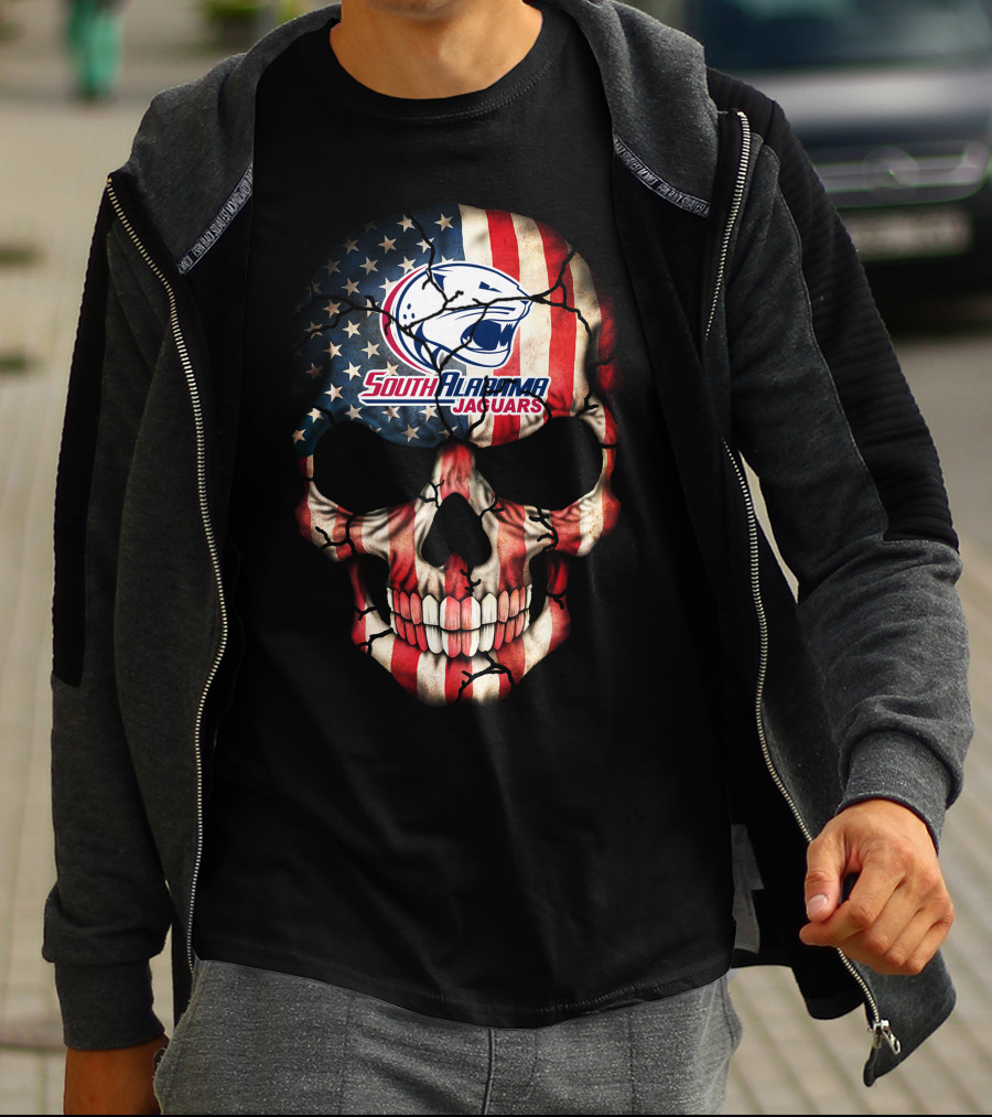South Alabama Jaguars American Flag Skull T-Shirt