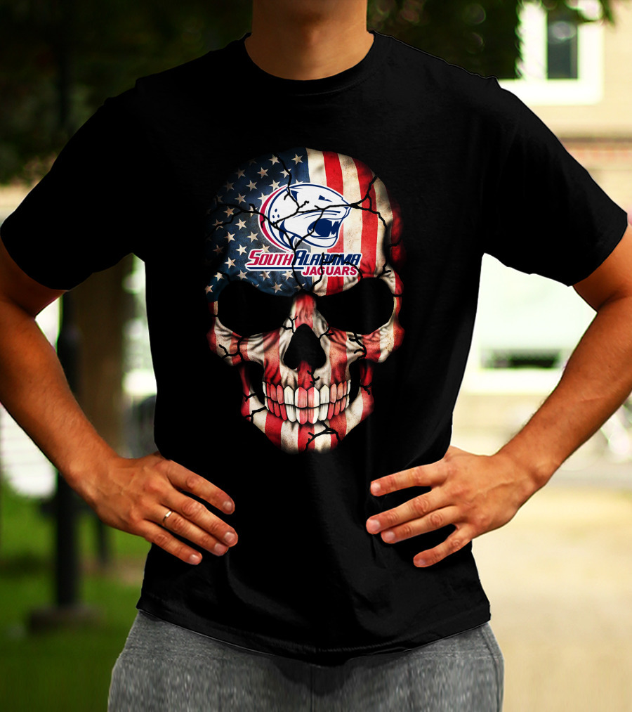 South Alabama Jaguars American Flag Skull T-Shirt