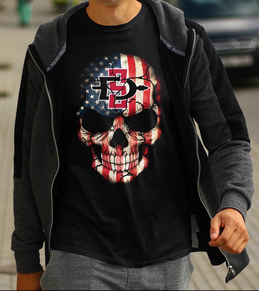 American Flag Skull With San Diego State Aztecs T-Shirt