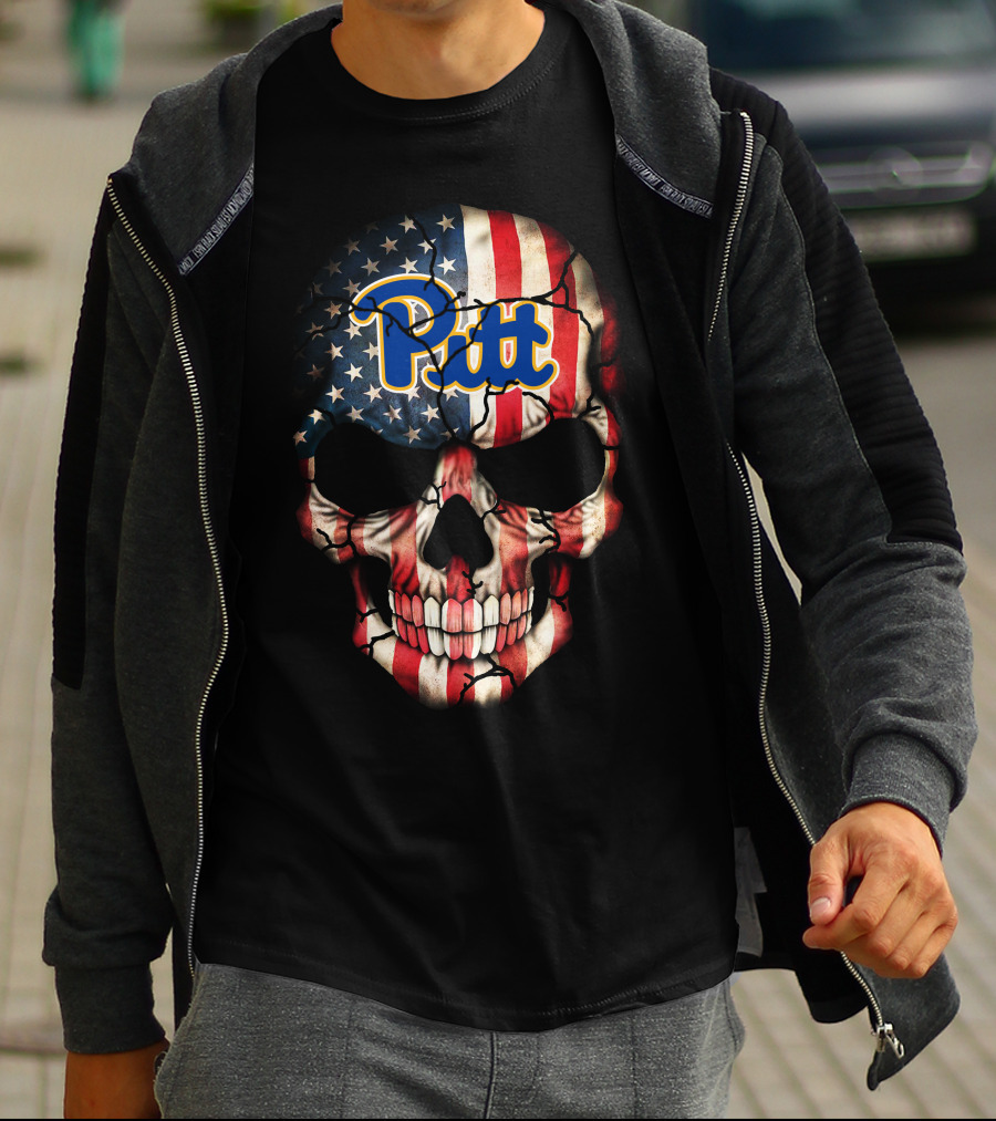 Pitt Panthers American Flag Skull T-Shirt