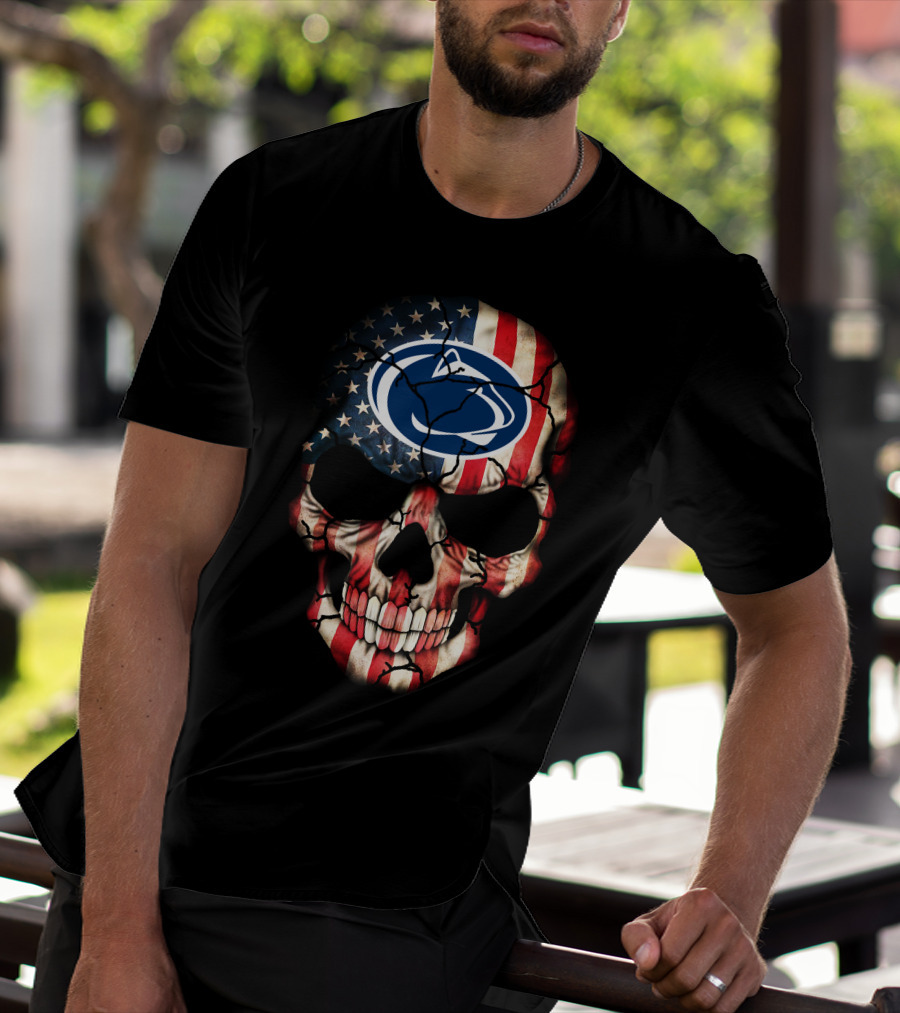 Penn State Nittany Lions American Flag Skull T-Shirt