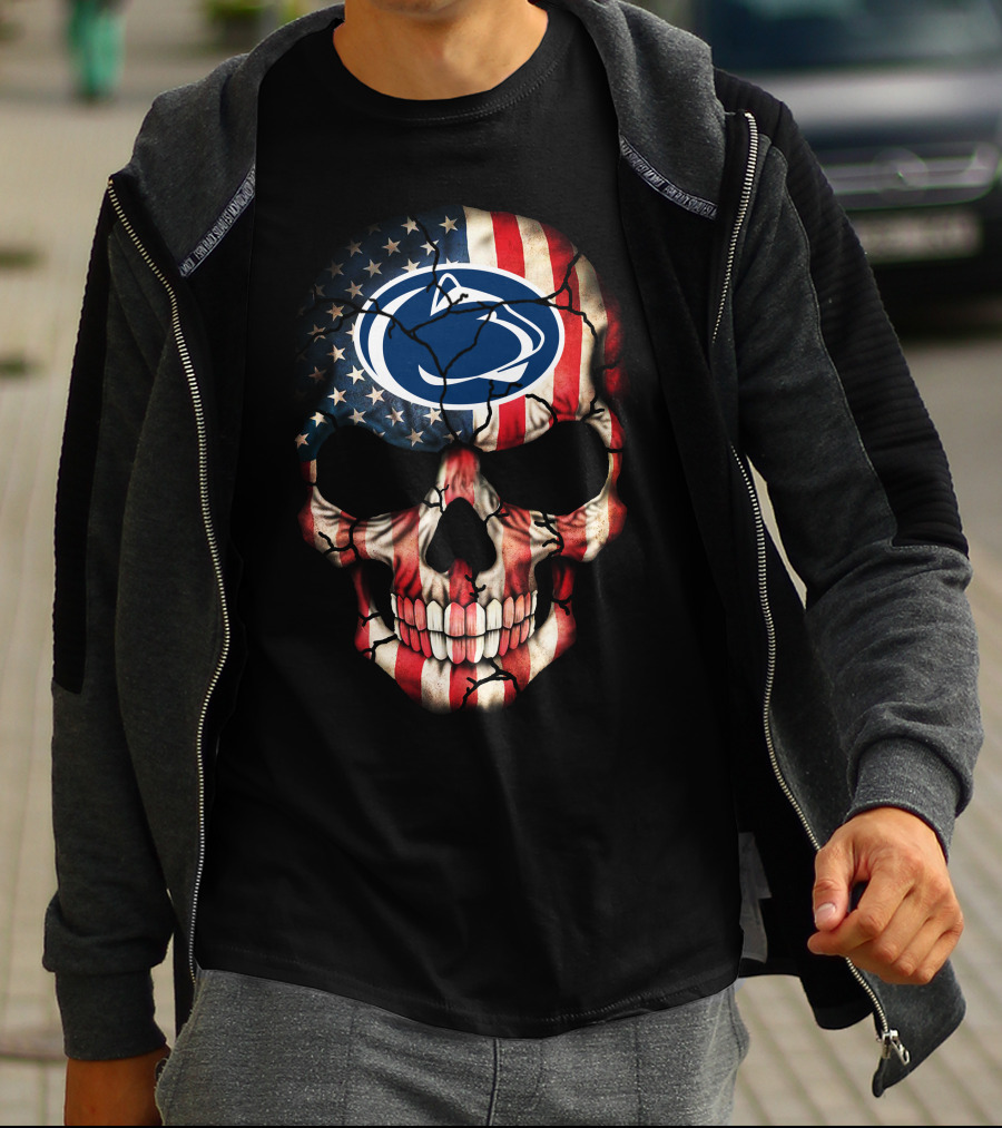Penn State Nittany Lions American Flag Skull T-Shirt