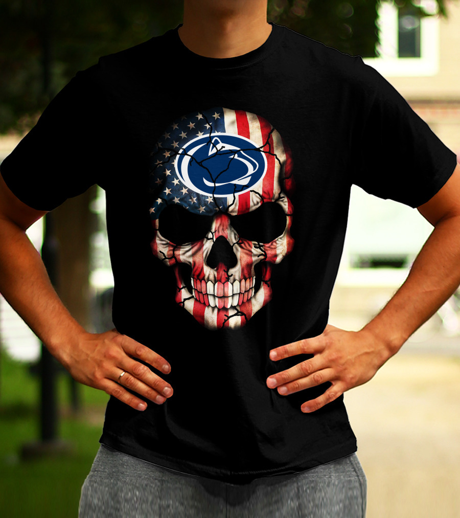 Penn State Nittany Lions American Flag Skull T-Shirt