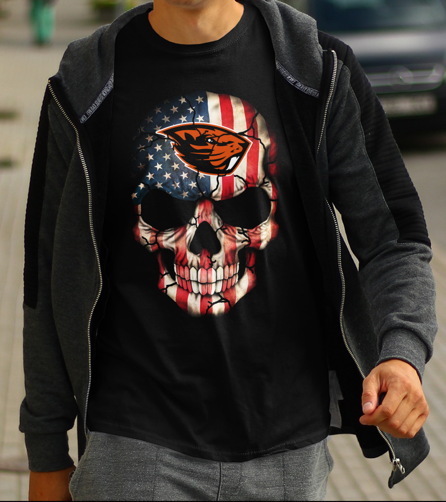 American Flag Skull 45 Oregon State Beavers Football T-Shirt