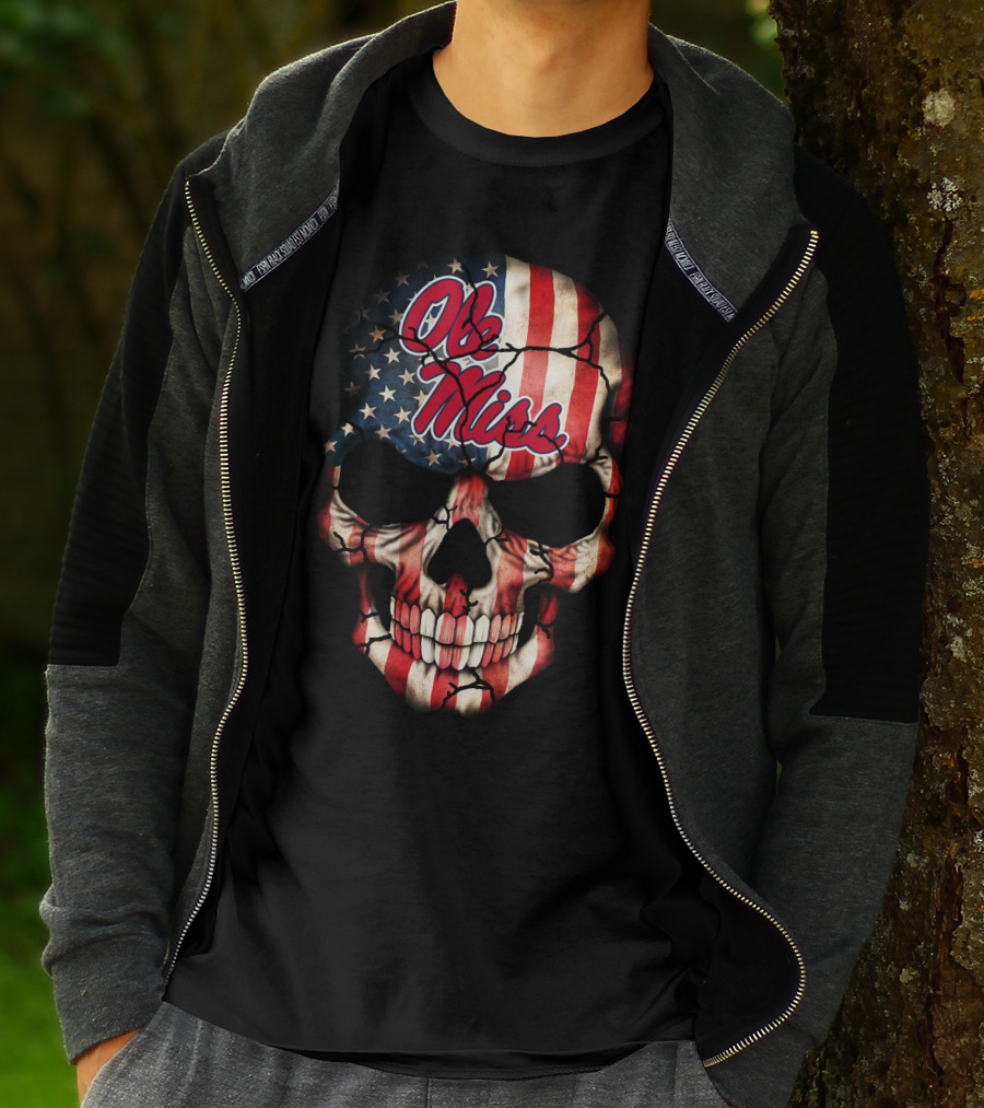 Ole Miss Rebels American Flag Skull T-Shirt
