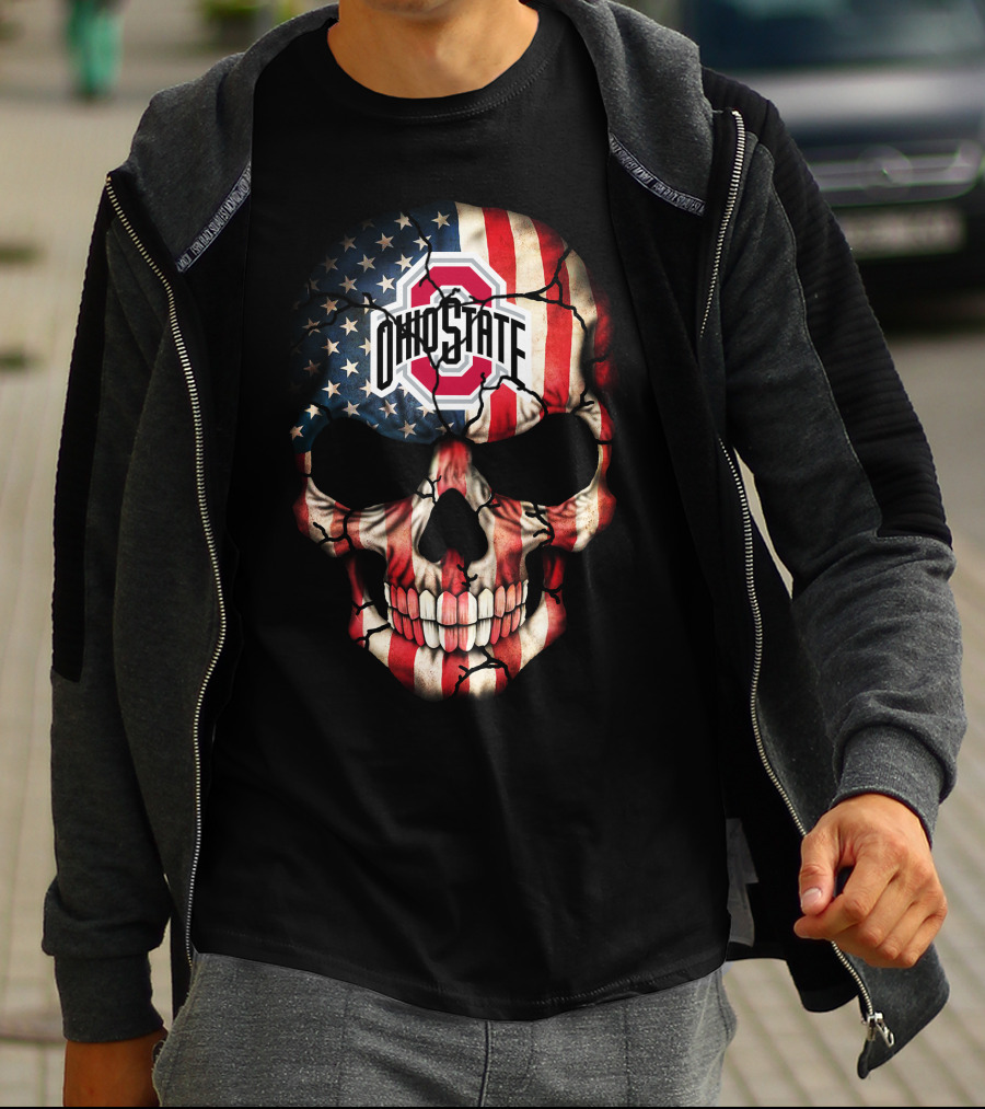 Ohio State Buckeyes Skull American Flag T-Shirt