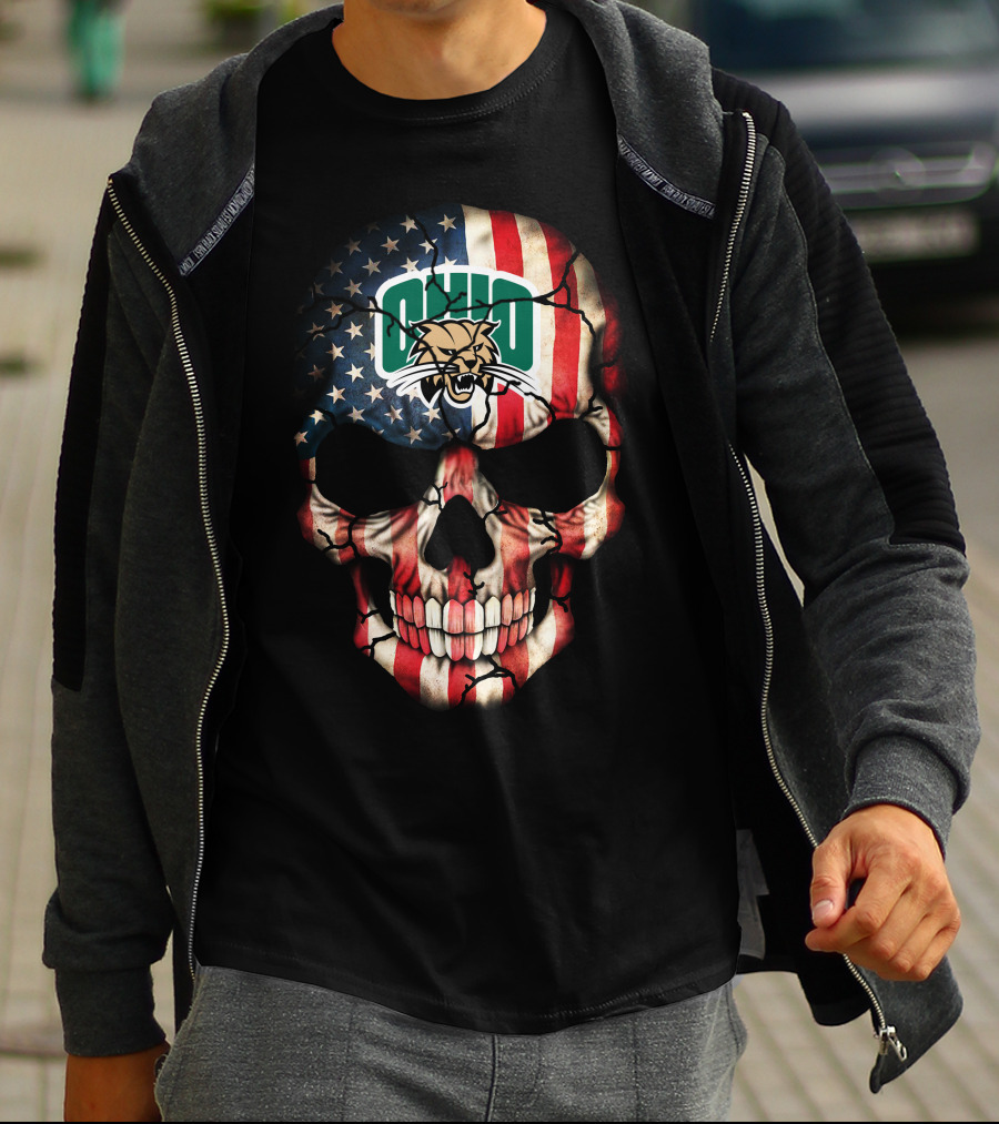 Ohio Bobcats American Flag Skull T-Shirt