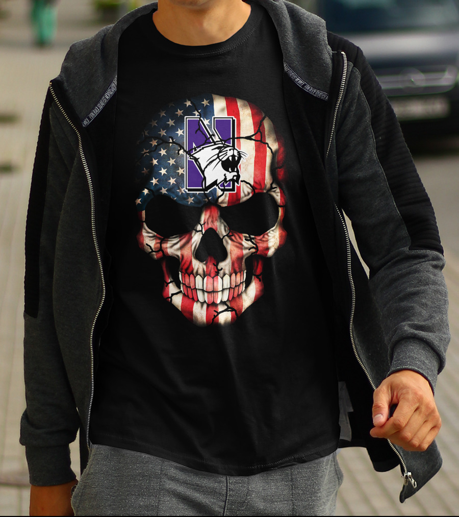 Northwestern Wildcats American Flag Skull 53 T-Shirt